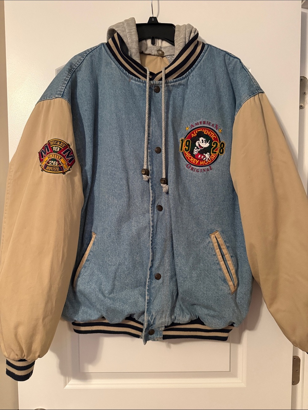 Disney Light Blue Denim and Khaki Mickey Hooded Jacket